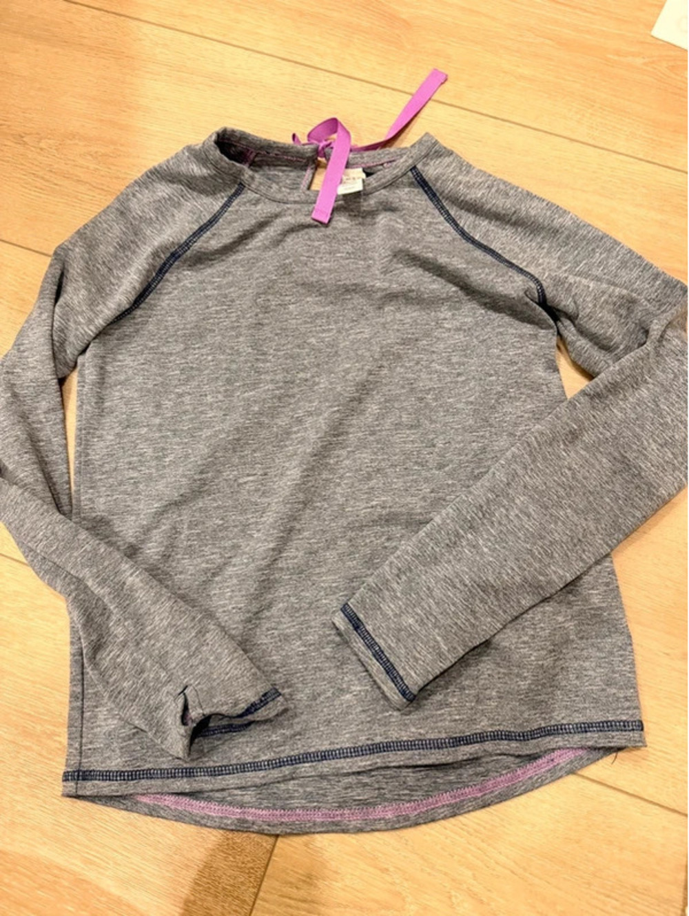 Athleta Girl Long Sleeve Tie Back Top Girls M 8-10 Gray Purple Thumbholes